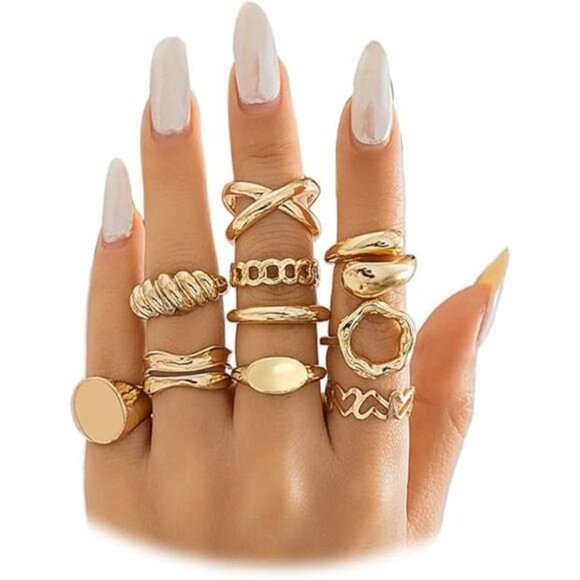 Gold silver knuckle rings set stackable adjustable open midi dainty finger rings - Picture 7 of 7